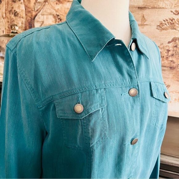 Coldwater Creek Lightweight Turquoise Western Jacket size Large Petite - Picture 3 of 9